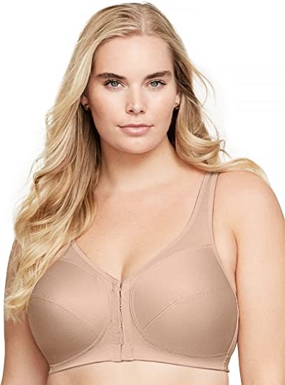 DELIMIRA Women's Plus Size Wirefree Full Figure Posture Cotton Bra Front  Closure Back Support Non-padded